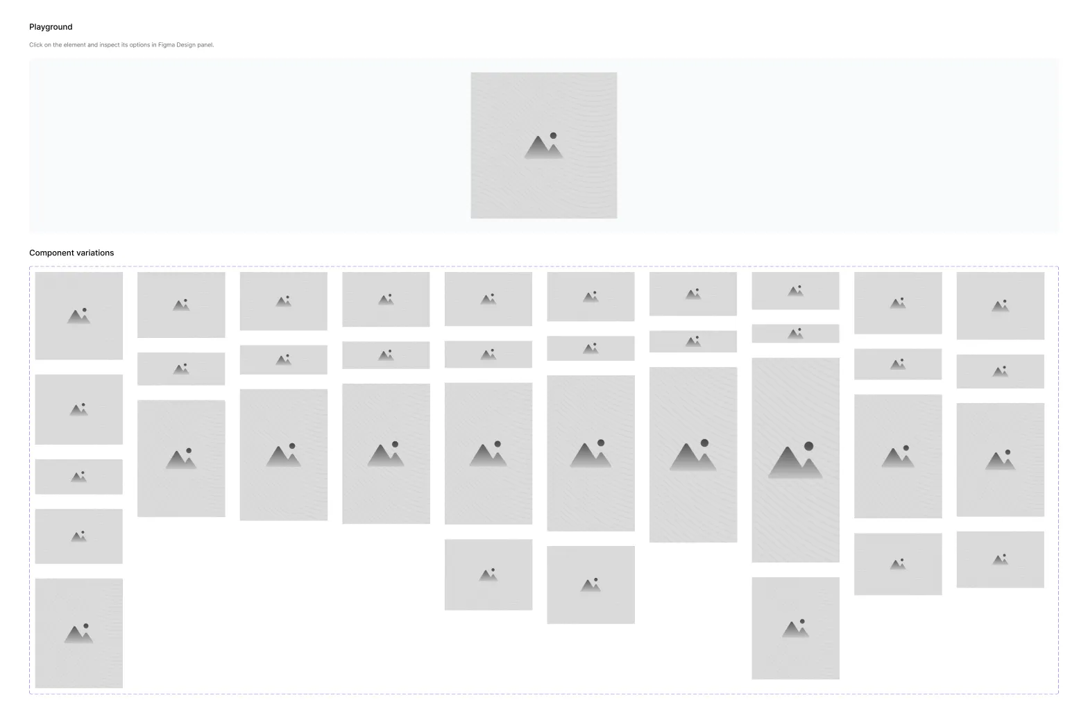 The Aspect Ratio page: a square placeholder in the playground, then every ratio from 1 to Letter half