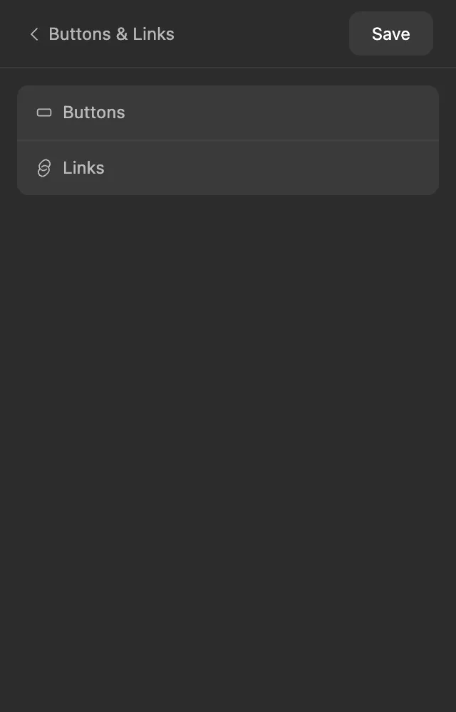 The Buttons & Links screen with the Buttons and Links items