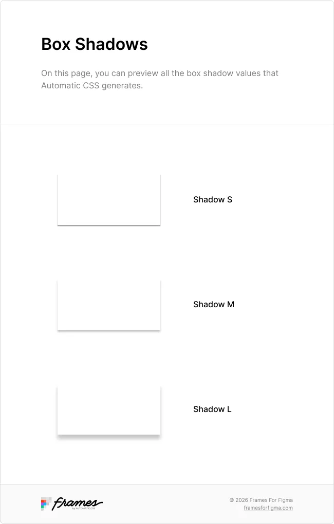 The Box Shadows preview: three white cards with a small, medium and large shadow