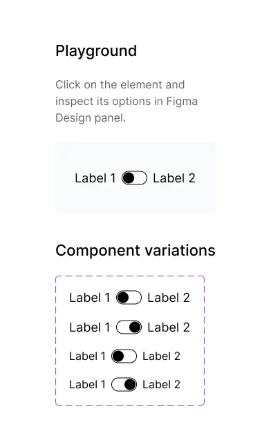 The Switch page: a switch with a label on each side, in both states and in Desktop and Mobile sizes