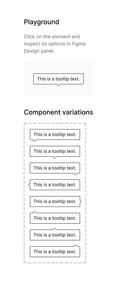 The Tooltip page: one tooltip in the playground, then all eight arrow positions